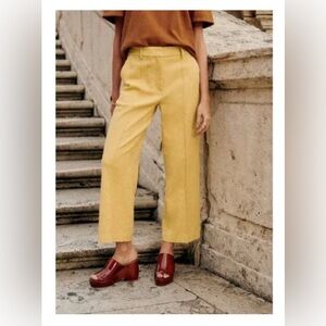 Sezane Corentin Trouser in Mustard Yellow Cotton Linen Crop Pants size EU40/US8